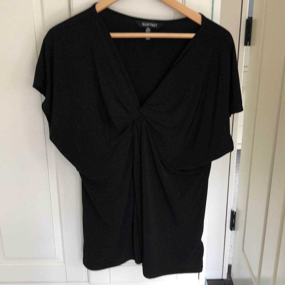 Ellen Tracy Short sleeved black blouse